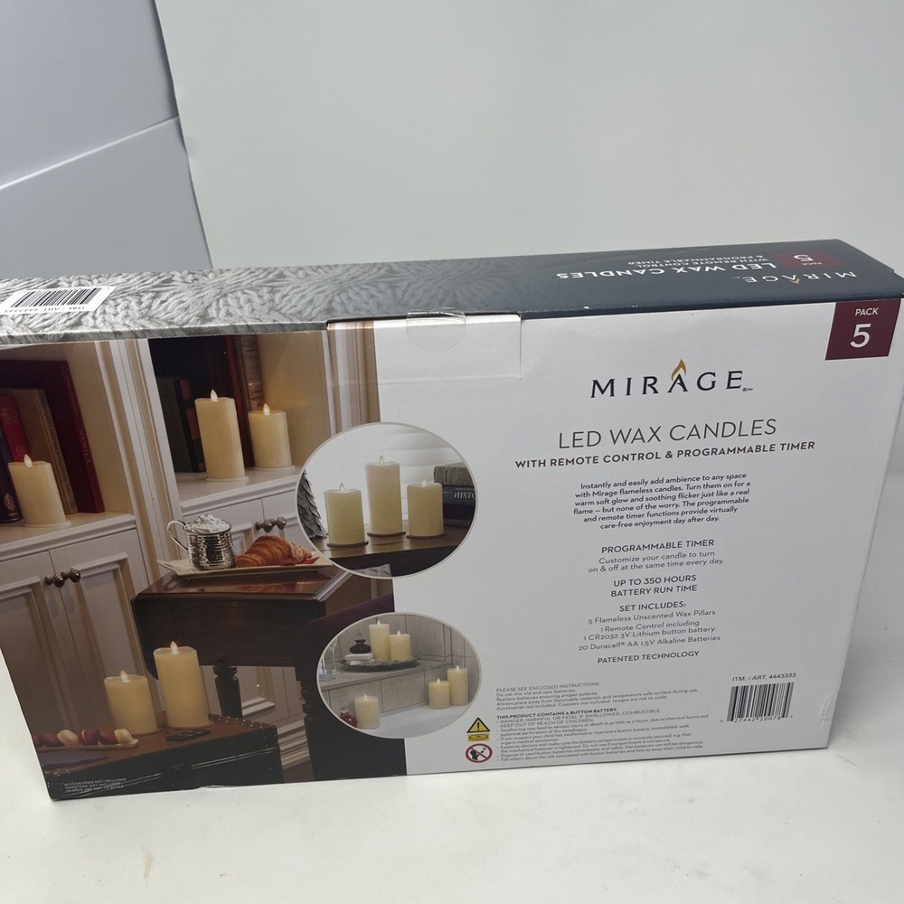MIRAGE 5 LED Wax Candles with Remote & Timers 20 Duracell Batteries, New Sealed - Picture 4 of 5